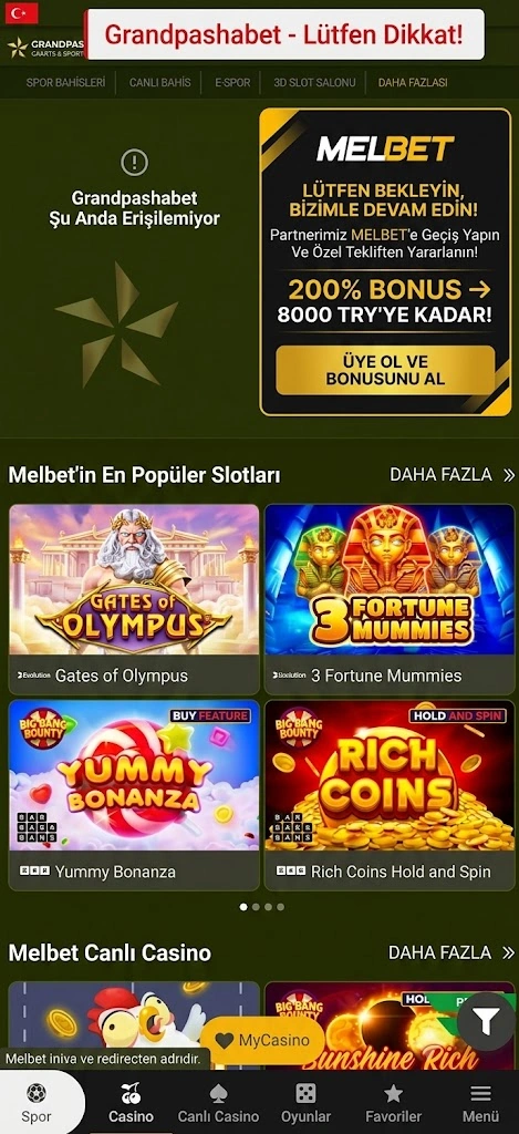 Grandpashabet erişilemiyor — partnerimiz Melbet ile devam edin