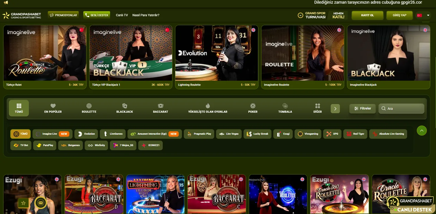 Grandpashabet canlı casino lobi ekranı görseli